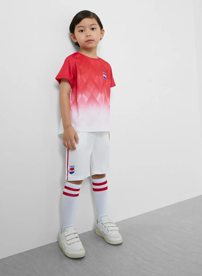 Styli Kids Croatia Print Jersey T-Shirt and Shorts FIFA Football Set