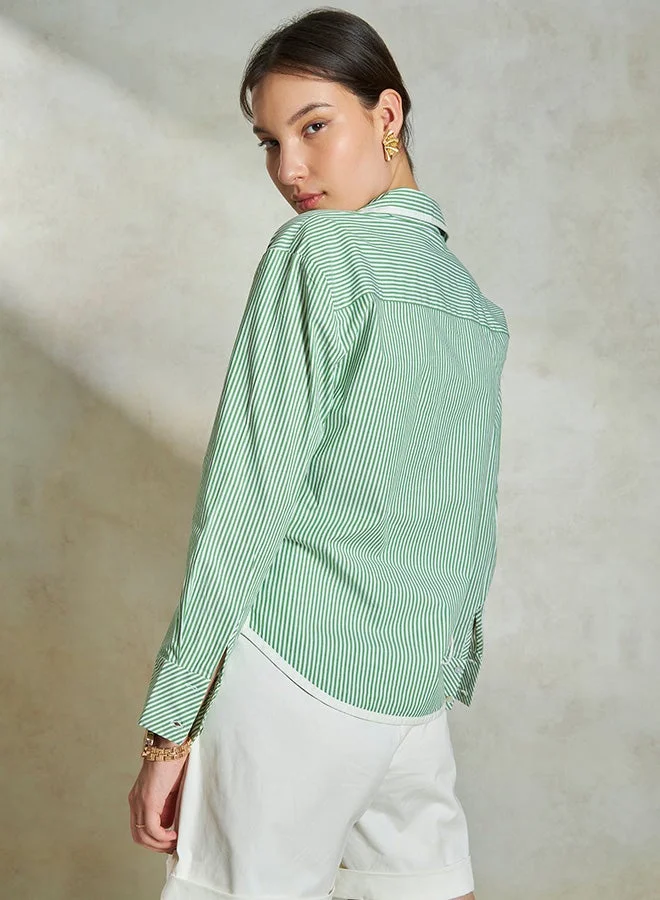 Virgio  Solid Cotton Stripe Shirt With Side Tie-Up for Women for Women | Best Price UAE