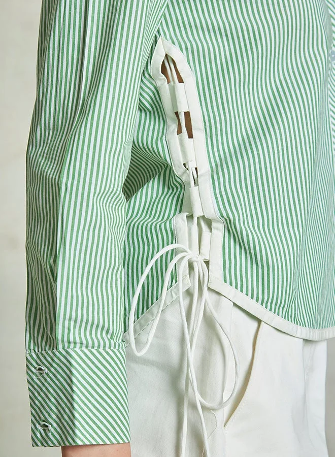 Virgio  Solid Cotton Stripe Shirt With Side Tie-Up for Women for Women | Best Price UAE