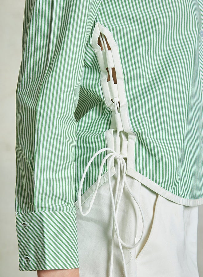 Virgio Solid Cotton Stripe Shirt With Side Tie-Up for Women - Image 5