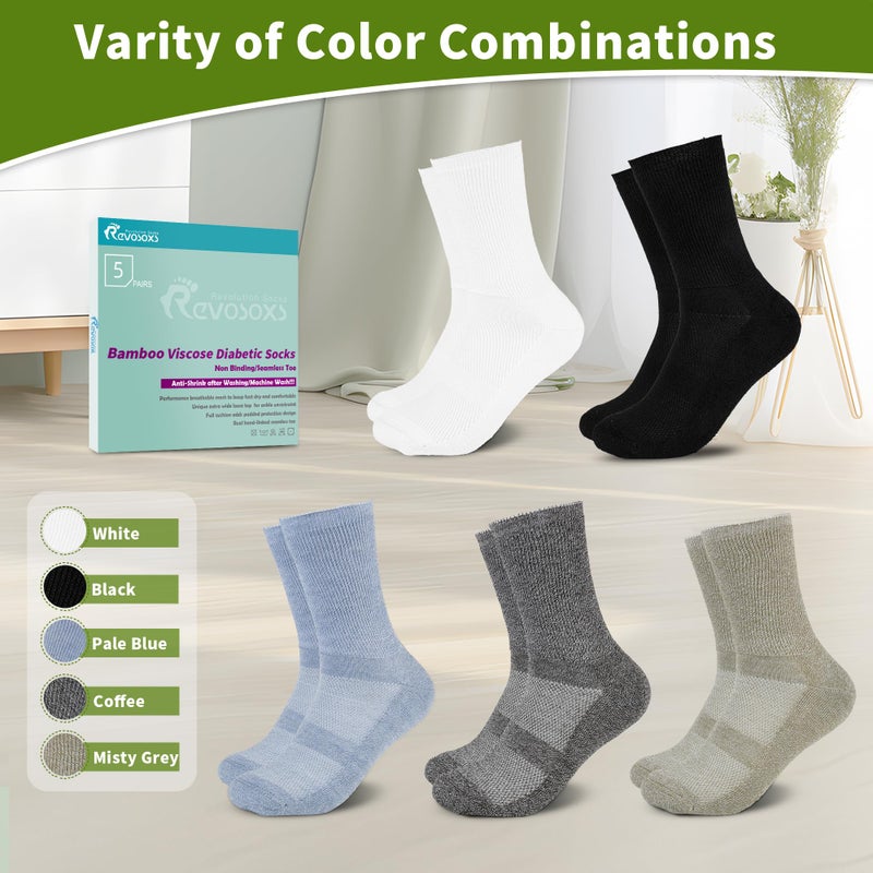 Revosoxs Diabetic Crew Socks for Men Women,Bamboo Viscose Non-Binding Loose Top Wide Socks with Seamless Toe 9-11 10-13(Dark A-Large) - Image 4