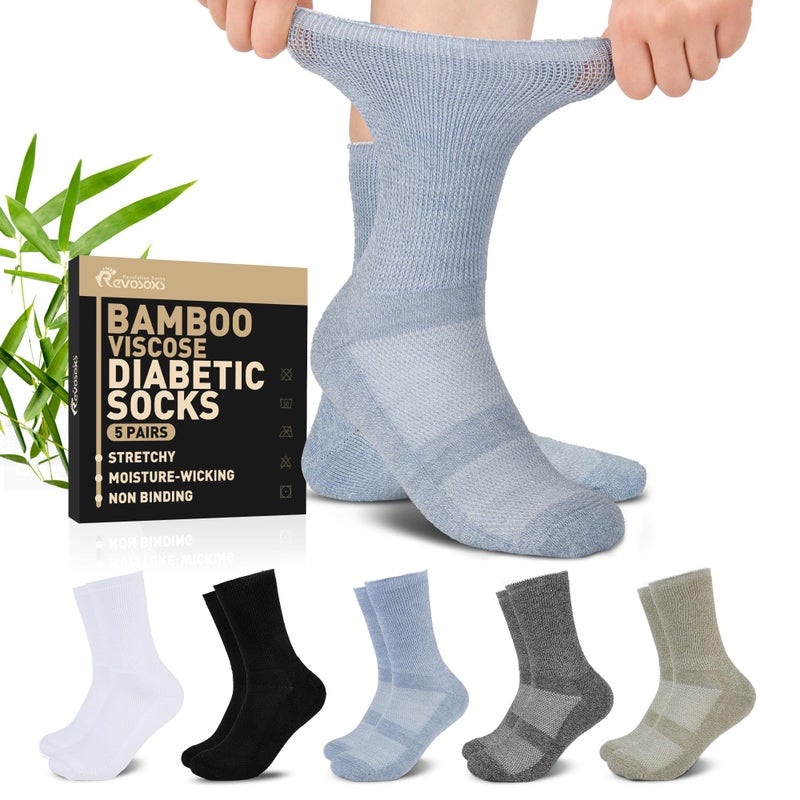 Revosoxs Diabetic Crew Socks for Men Women,Bamboo Viscose Non-Binding Loose Top Wide Socks with Seamless Toe 9-11 10-13(Dark A-Large) - Image 1