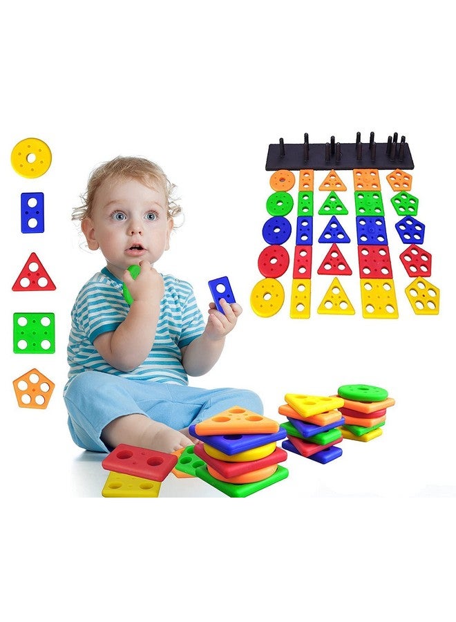 INKULTURE Geometric Stacker Shape Sorter Blocks, Educational Intelligence Early Learning Column Puzzle Stacking Toy Set for Toddler Kids Boys & Girls | Multicolour | Pack of 01 - Image 2