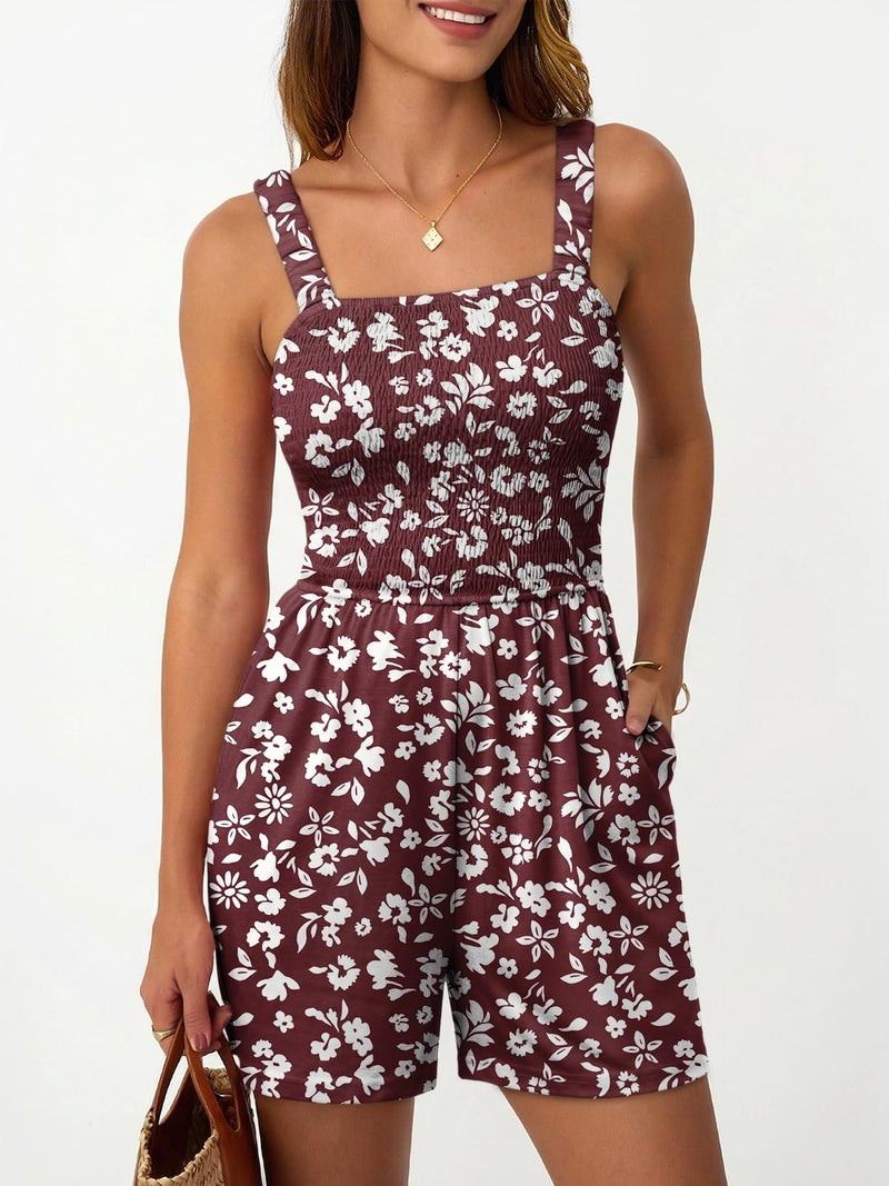 AUTOMET Rompers for Women Summer Vacation Beach Outfits Casual Loose Square Neck Shorts Jumpsuits Overalls 2026 Resort Wear Wine S - Image 2