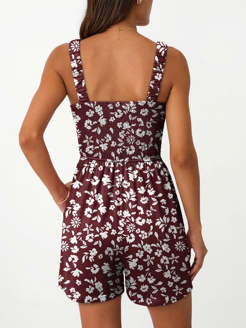 AUTOMET Rompers for Women Summer Vacation Beach Outfits Casual Loose Square Neck Shorts Jumpsuits Overalls 2026 Resort Wear Wine S - Image 4