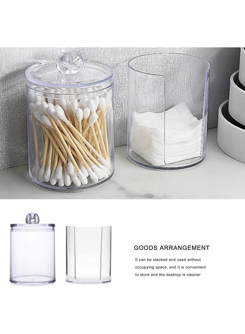 حامل أعواد قطنية أكريليك شفاف 2 في 1، حامل وسادات قطنية أكريليك شفاف، حامل أعواد قطنية، موزع وسادات مكياج مع غطاء منظم مكياج أكريليك متعدد الأغراض لحمل مستحضرات التجميل - Image 5