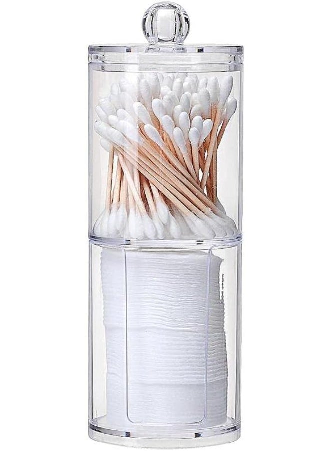حامل أعواد قطنية أكريليك شفاف 2 في 1، حامل وسادات قطنية أكريليك شفاف، حامل أعواد قطنية، موزع وسادات مكياج مع غطاء منظم مكياج أكريليك متعدد الأغراض لحمل مستحضرات التجميل - Image 1