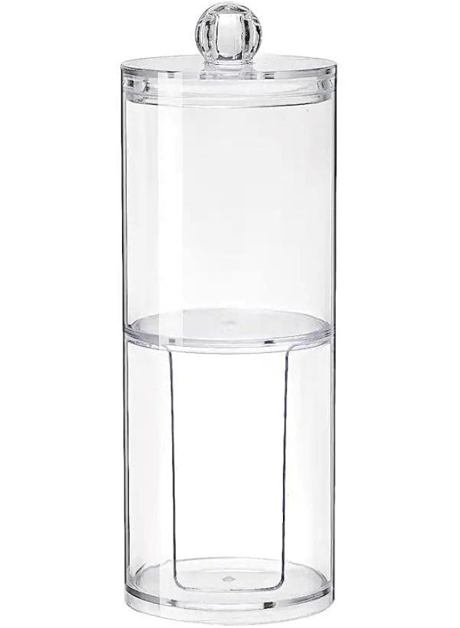 حامل أعواد قطنية أكريليك شفاف 2 في 1، حامل وسادات قطنية أكريليك شفاف، حامل أعواد قطنية، موزع وسادات مكياج مع غطاء منظم مكياج أكريليك متعدد الأغراض لحمل مستحضرات التجميل - Image 3