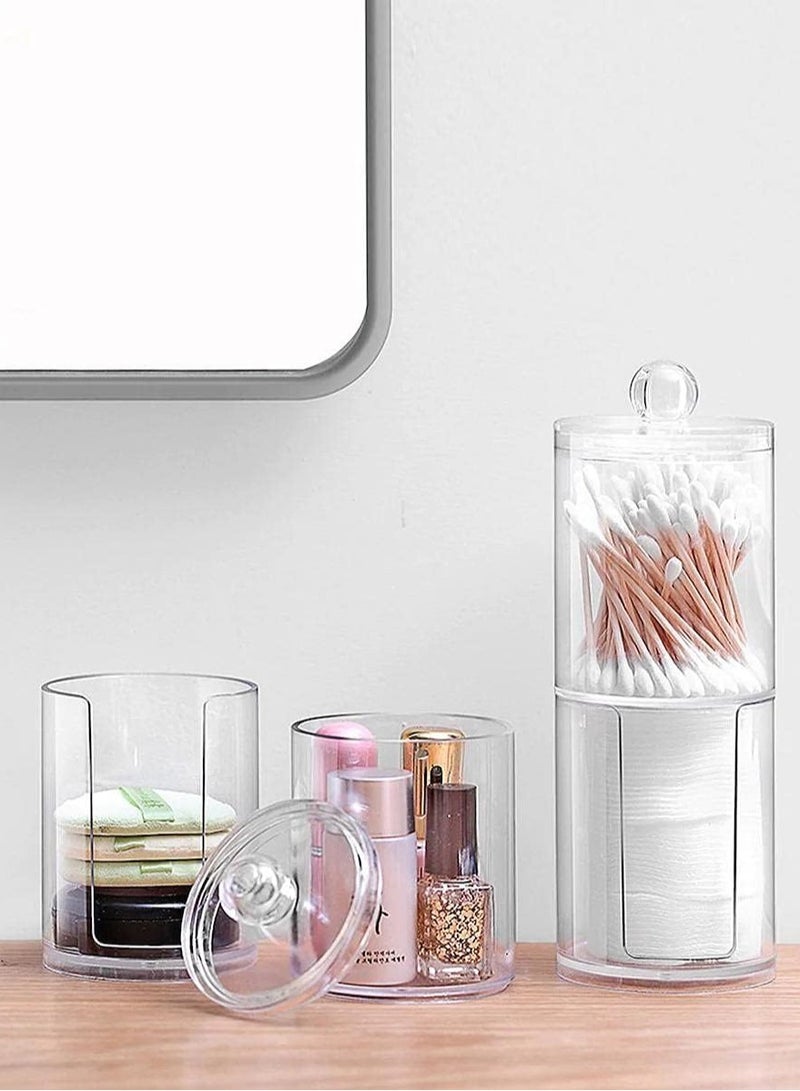 حامل أعواد قطنية أكريليك شفاف 2 في 1، حامل وسادات قطنية أكريليك شفاف، حامل أعواد قطنية، موزع وسادات مكياج مع غطاء منظم مكياج أكريليك متعدد الأغراض لحمل مستحضرات التجميل - Image 2