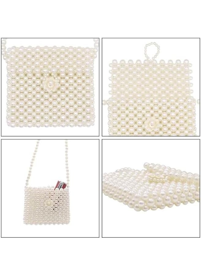 White Pearl Purse Shoulder Bag for Women Girls Purse Pearl Beaded Clutch for Prom Wedding Date,Flap Evening Bag 6# - Image 4