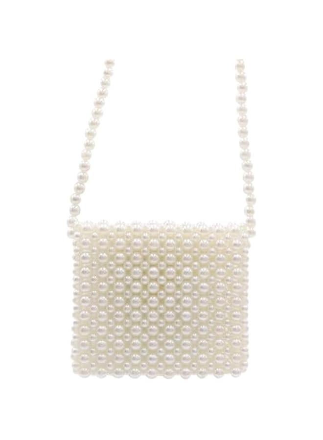 White Pearl Purse Shoulder Bag for Women Girls Purse Pearl Beaded Clutch for Prom Wedding Date,Flap Evening Bag 6# - Image 2