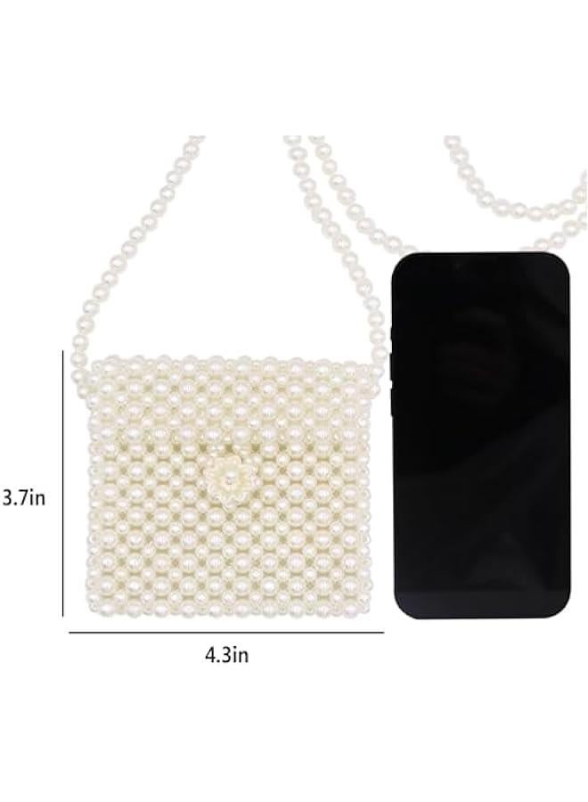 White Pearl Purse Shoulder Bag for Women Girls Purse Pearl Beaded Clutch for Prom Wedding Date,Flap Evening Bag 6# - Image 3