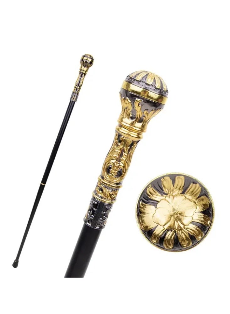 M MIAOYAN Black & Gold Alloy Gentleman Elderly Cane – Two-Section Detachable British Punk Style Halloween Party & Stage Prop Walking Stick - Image 1