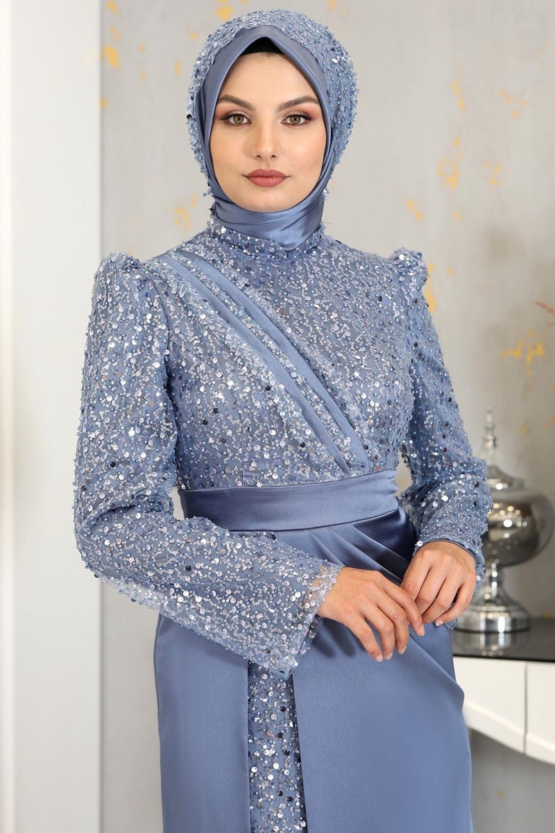 Esilanur Sehrazat Hijab Evening Dress Indigo  - Image 2
