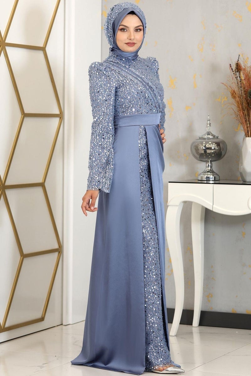 Esilanur Sehrazat Hijab Evening Dress Indigo  - Image 4
