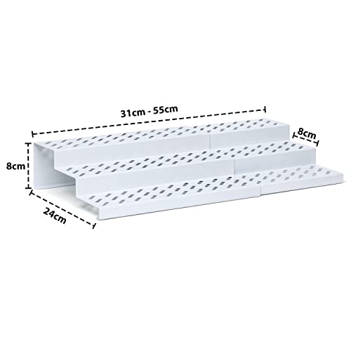 Livzing 3 Tier Expandable Spice Rack – Metal Countertop Display Shelf - Kitchen Cabinet Organizer Stand – 3 Steps Stand for Kitchen - Set of 2 - White - Expands 12.2 to 21.6” - Image 2