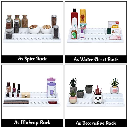 Livzing 3 Tier Expandable Spice Rack – Metal Countertop Display Shelf - Kitchen Cabinet Organizer Stand – 3 Steps Stand for Kitchen - Set of 2 - White - Expands 12.2 to 21.6” - Image 5