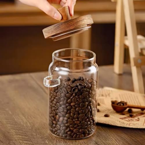 ANSQU Glass Jar with Wooden Lid and Spoon, 20.3oz Food Storage Containers Coffee Jar Coffee Grounds Container, Glass Food Storage Canister (1 Pack) - Image 4