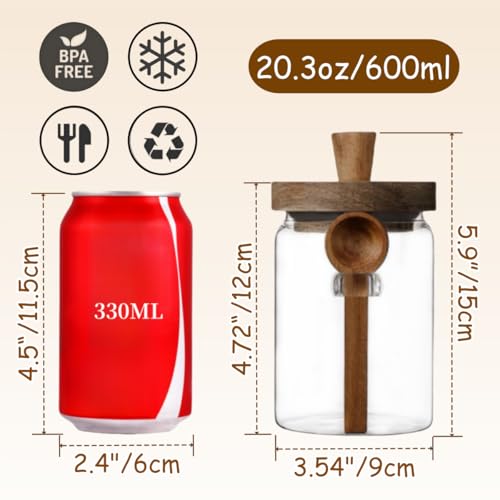 ANSQU Glass Jar with Wooden Lid and Spoon, 20.3oz Food Storage Containers Coffee Jar Coffee Grounds Container, Glass Food Storage Canister (1 Pack) - Image 2