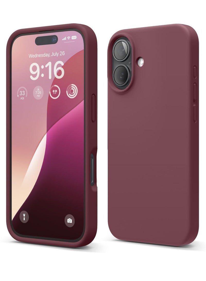 MUNTAQI Burgundy Liquid Silicone Case for iPhone 16 Plus - Full Body Protection, Shockproof, Slim Design with Anti-Scratch Microfiber Lining - Image 1