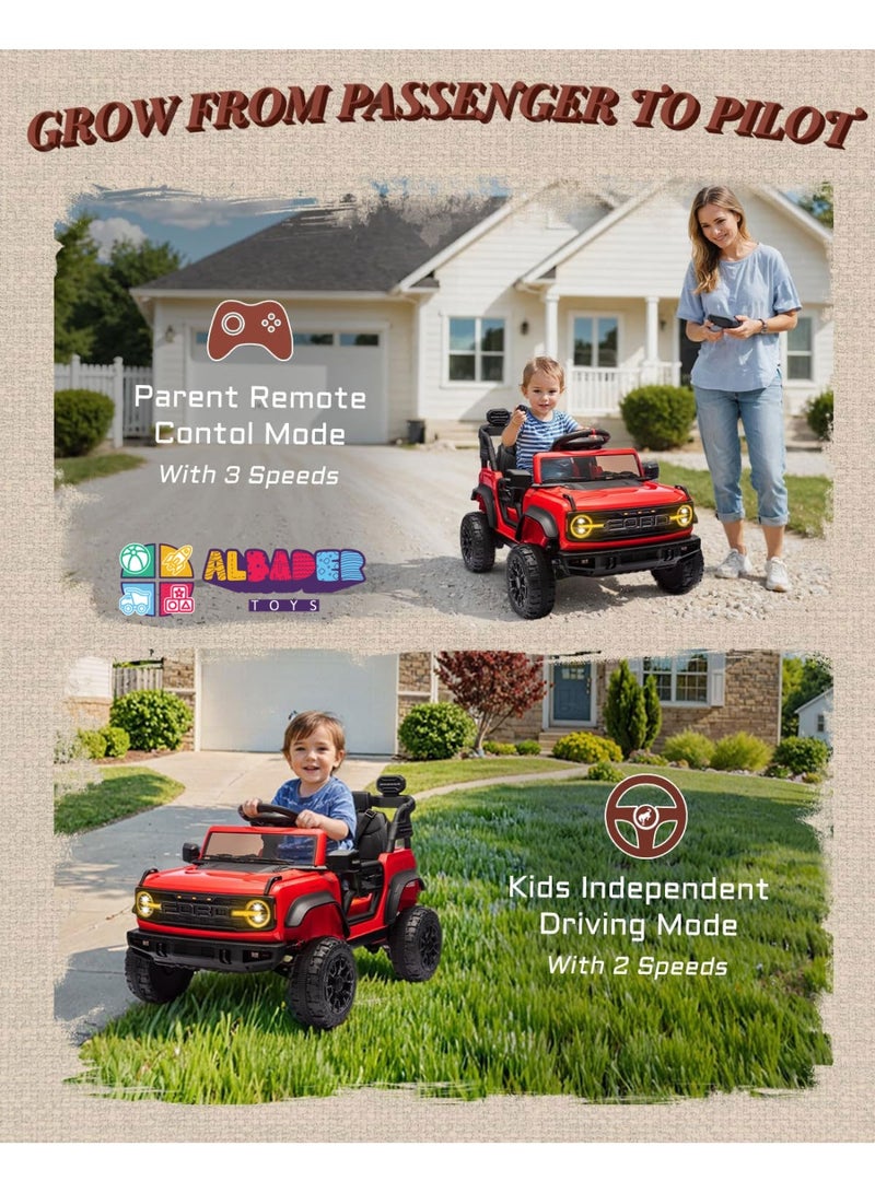 ALBADER Electric Car Ride Licensed Ford Bronco Raptor, Ride on Toys for Kids, Children Electric Vehicles, Toddler Battery Powered 12V Car with Double Doors And Remote, Safety Belt, Led Lights - Image 3
