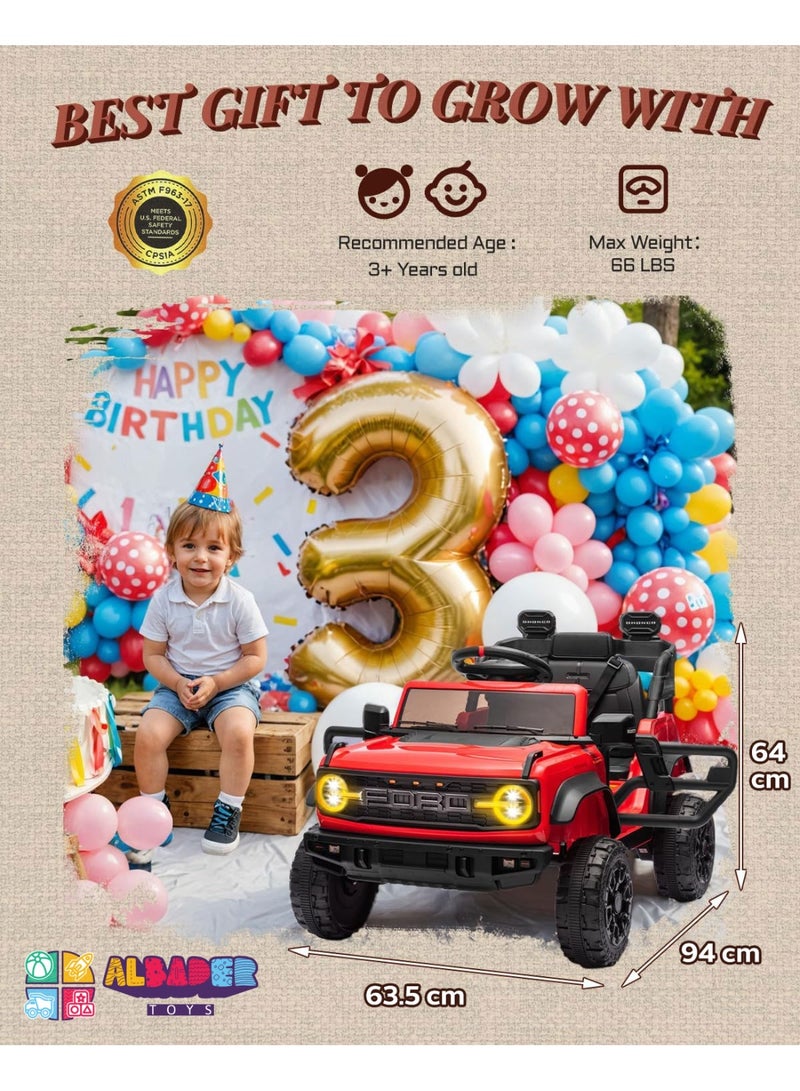 ALBADER Electric Car Ride Licensed Ford Bronco Raptor, Ride on Toys for Kids, Children Electric Vehicles, Toddler Battery Powered 12V Car with Double Doors And Remote, Safety Belt, Led Lights - Image 5