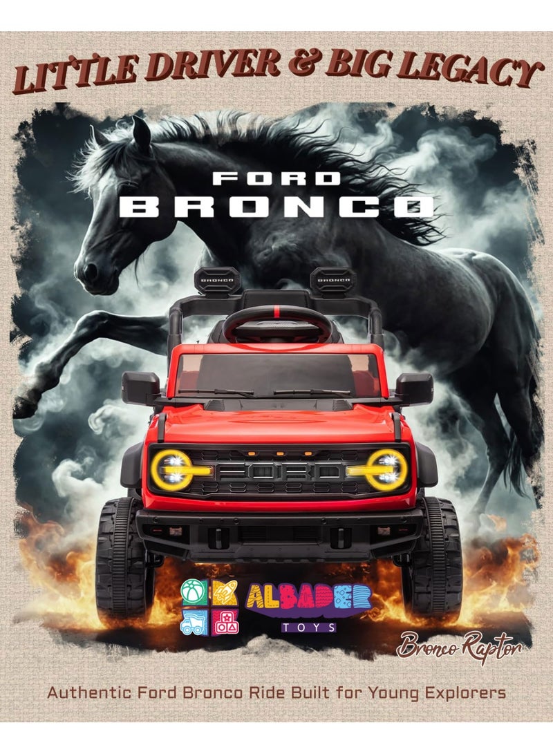 ALBADER Electric Car Ride Licensed Ford Bronco Raptor, Ride on Toys for Kids, Children Electric Vehicles, Toddler Battery Powered 12V Car with Double Doors And Remote, Safety Belt, Led Lights - Image 2