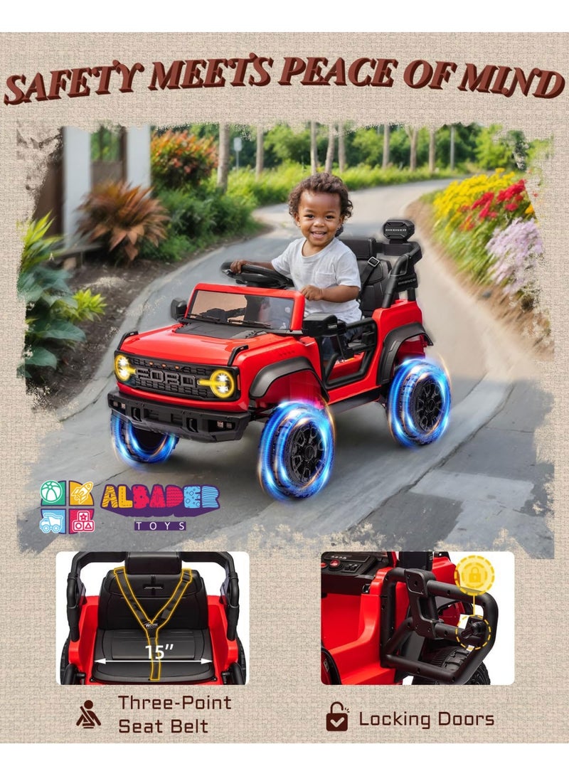 ALBADER Electric Car Ride Licensed Ford Bronco Raptor, Ride on Toys for Kids, Children Electric Vehicles, Toddler Battery Powered 12V Car with Double Doors And Remote, Safety Belt, Led Lights - Image 4