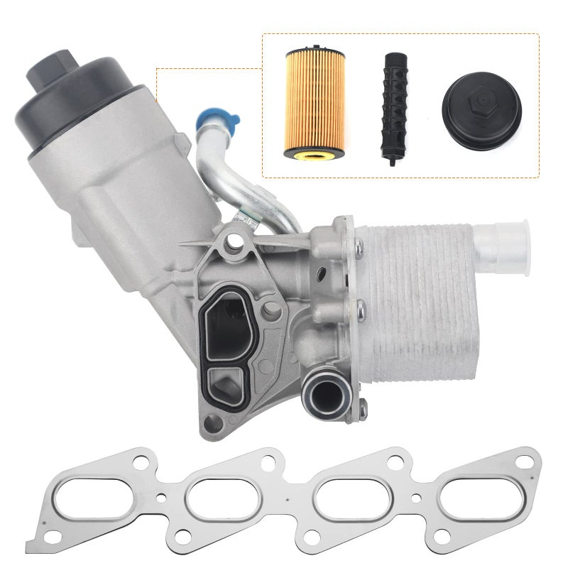 Engine Oil Cooler Filter Housing Assembly Adapter with Exhaust Manifold Gasket Compatible with Chevy Buick Vehicle 20112015 Cruze 20122020 Sonic 20132021 Trax 20132021 Encore Replace55566784