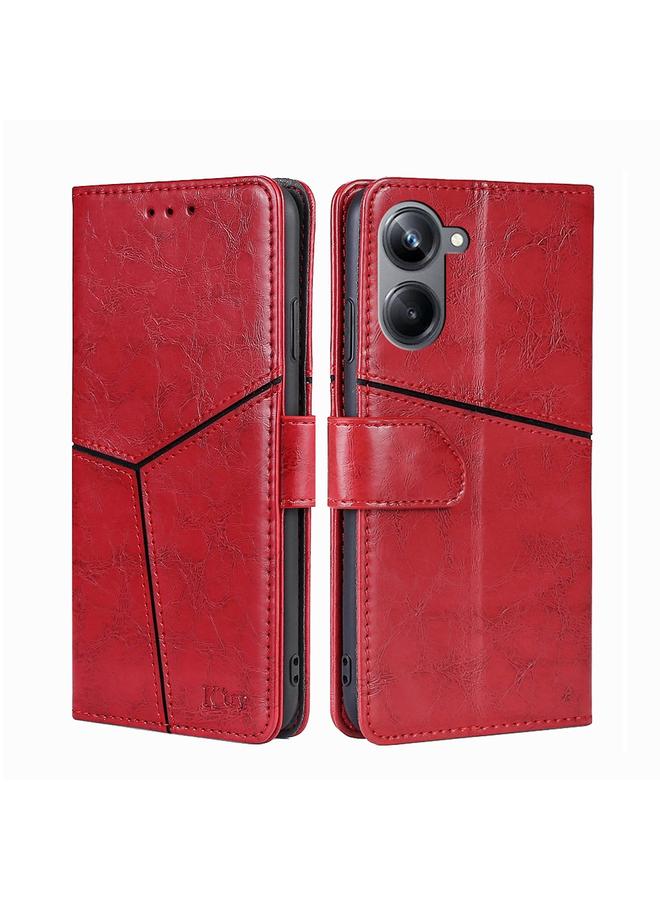 اس-توب جراب هاتف Realme 10 Pro 5G بخياطة هندسية أفقية من الجلد - Image 1