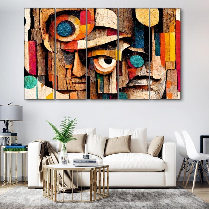 ABSTRACT FACE ART PAINTING WITH FRAME BIG SIZE36X60 WALL ART FOR LIVING ROOMBEDROOMDRAWING ROOMHOTELSWOODEN FRAMEDDIGITAL PAINTING
