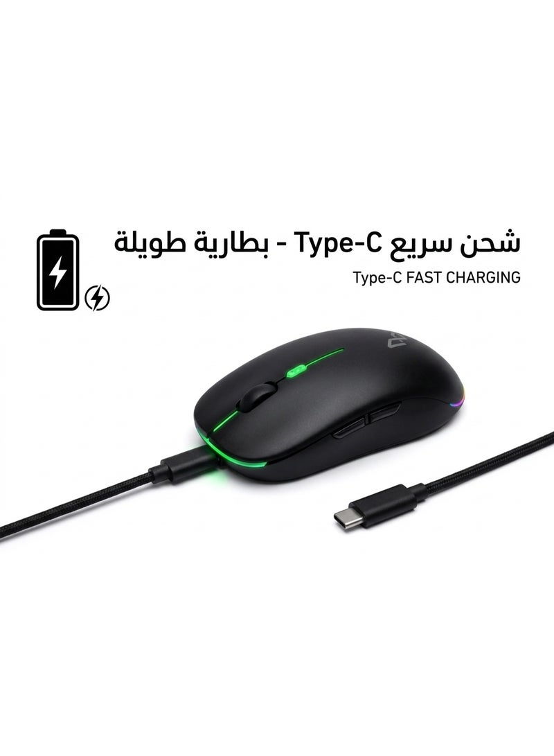 AFR Wireless Gaming Mouse Dual-Mode Bluetooth + 2.4GHz | 1600 Adjustable DPI | Silent Click | Type-C Charging - Image 5