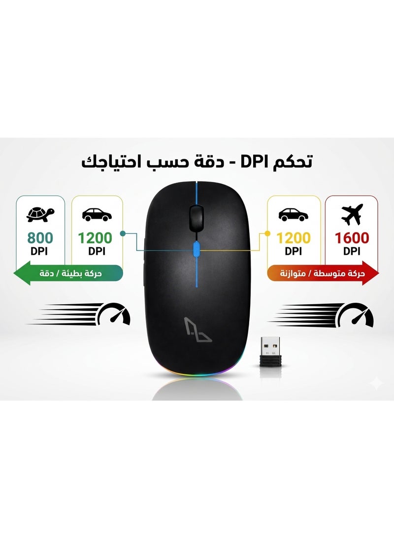 AFR Wireless Gaming Mouse Dual-Mode Bluetooth + 2.4GHz | 1600 Adjustable DPI | Silent Click | Type-C Charging - Image 4