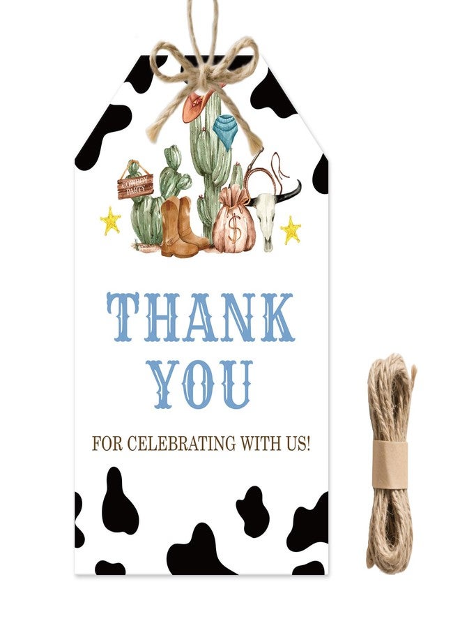 BOBYIYI 50pcs Cowboy Thank You Tags Western Gift Tags Wild West Gift Tag with String for First Rodeo Birthday Party Western Gender Reveal Party Favors Baby Shower - Image 1