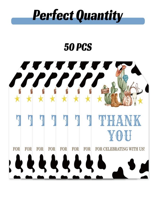 BOBYIYI 50pcs Cowboy Thank You Tags Western Gift Tags Wild West Gift Tag with String for First Rodeo Birthday Party Western Gender Reveal Party Favors Baby Shower - Image 4