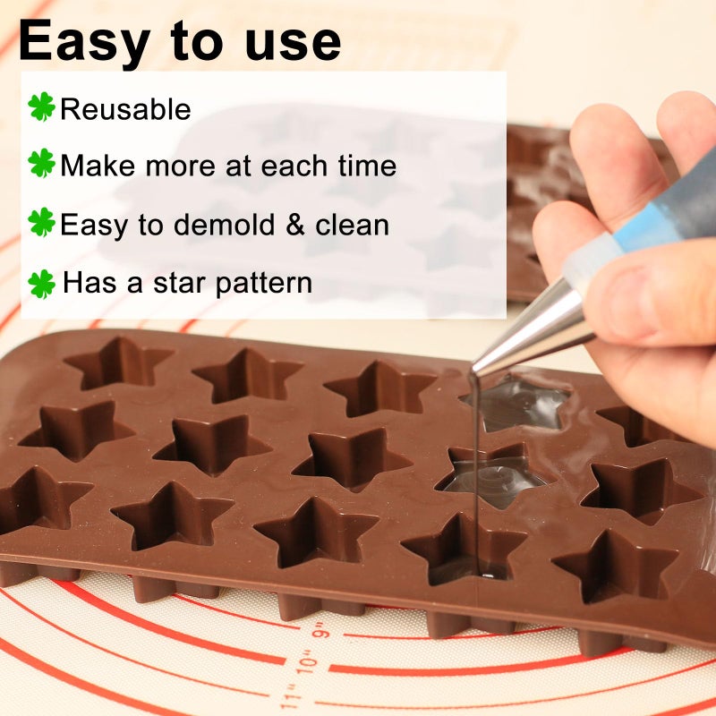 ZTHapwa Small Star Silicone Molds, 15 Cavities Star Chocolate Molds for Candy/Gummy/Jelly/Fruit Snack, Mini 3D Stars Mold for Wax Melt/Resin, 2 Pcs - Image 3