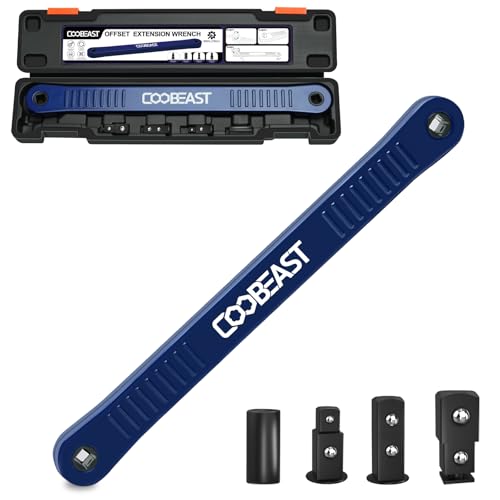 coobeast Offset Extension Wrench Impact Ready Socket Wrench Extender Tool with Versatile 14 38 and 12 Square Drive Adapters Universal Extensions Wrench for Small Place - Image 1