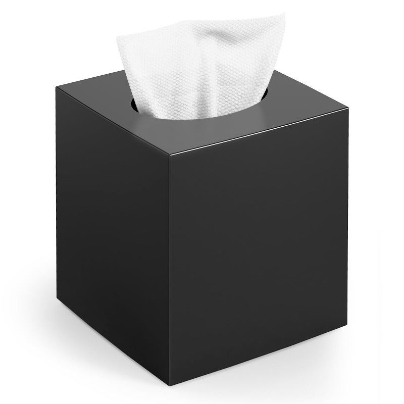 Chintu Tissue Box Cover, Square Modern Facial Acrylic Tissue Holder Napkin Dispenser Accessories for Bathroom Vanity Countertop,Bedroom Dresser,Night Stand,Desk,Office (Black) - Image 1