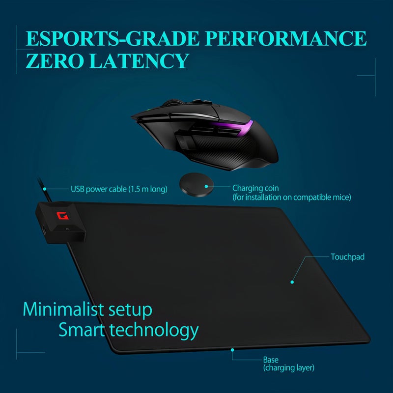 RCHFLI وسادة شحن لاسلكية RCHFLI لفأرة Logitech G Pro X Superlight 2/1، G502، G703 Lightspeed، توصيل وتشغيل، قاعدة مقاومة للانزلاق، شحن مستمر للألعاب - بديل Powerplay (غير متوافق مع G903) - Image 4