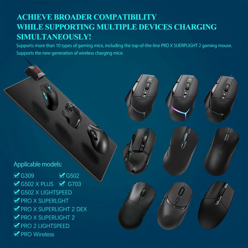 RCHFLI وسادة شحن لاسلكية RCHFLI لفأرة Logitech G Pro X Superlight 2/1، G502، G703 Lightspeed، توصيل وتشغيل، قاعدة مقاومة للانزلاق، شحن مستمر للألعاب - بديل Powerplay (غير متوافق مع G903) - Image 5