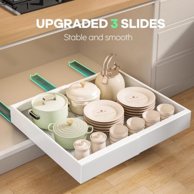2 Pack Pull out Cabinet Organizer 16.5" Deep With Raising Pad for Framed Cabinets, Expandable Slide out Drawers for Kitchen Cabinets with 4pcs Divider Racks, Roll out Shelves 12.1"-20.4" W - Image 5