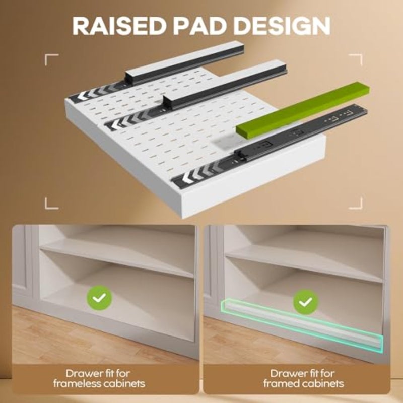2 Pack Pull out Cabinet Organizer 16.5" Deep With Raising Pad for Framed Cabinets, Expandable Slide out Drawers for Kitchen Cabinets with 4pcs Divider Racks, Roll out Shelves 12.1"-20.4" W - Image 2