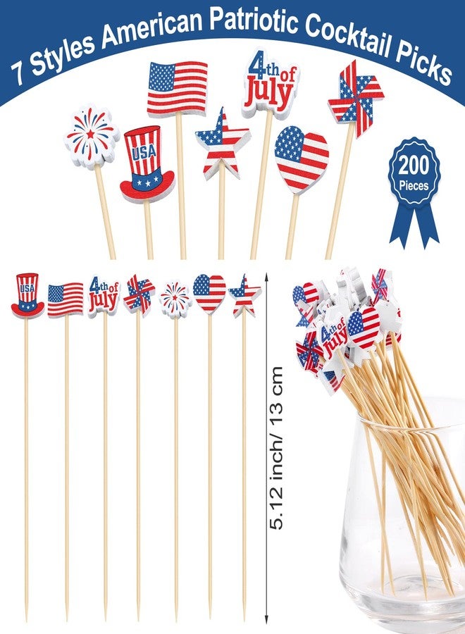 Aodaer 200 Pieces 4th of July Mini American Patriotic Cocktail Picks Independece Day Toothpicks Cocktail Sticks Wooden Cupcake Toppers for Food Fruit Sandwich Appetizer Drinks Party Decoration - Image 2