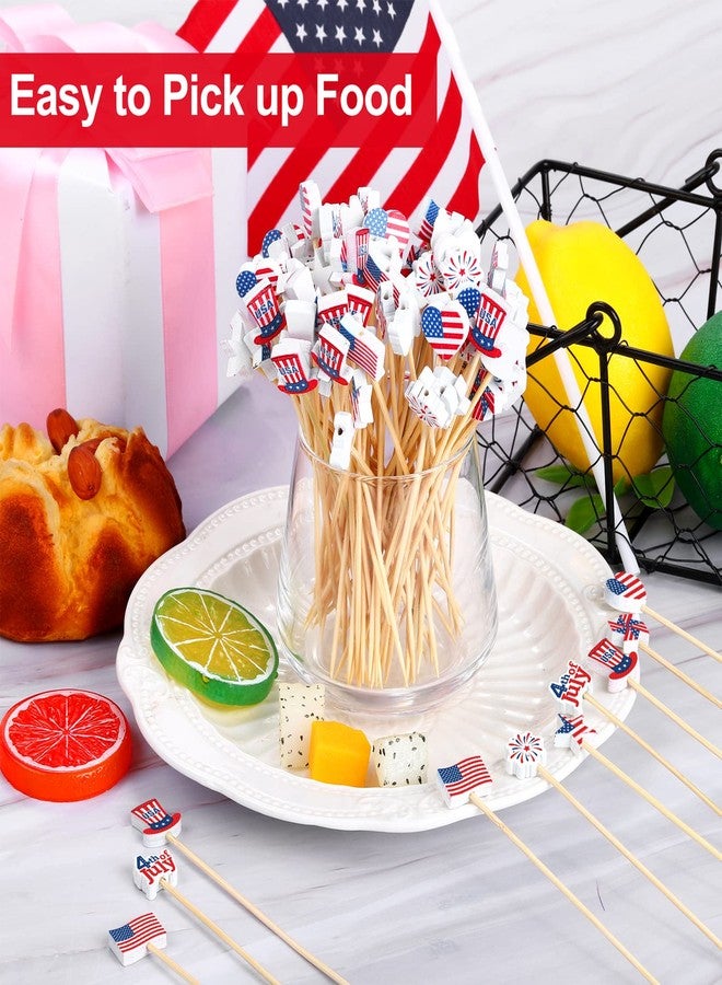 Aodaer 200 Pieces 4th of July Mini American Patriotic Cocktail Picks Independece Day Toothpicks Cocktail Sticks Wooden Cupcake Toppers for Food Fruit Sandwich Appetizer Drinks Party Decoration - Image 4