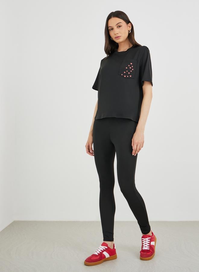 Take Two Printed Pocket Detail T-Shirt and Leggings Co-Ords - Image 2