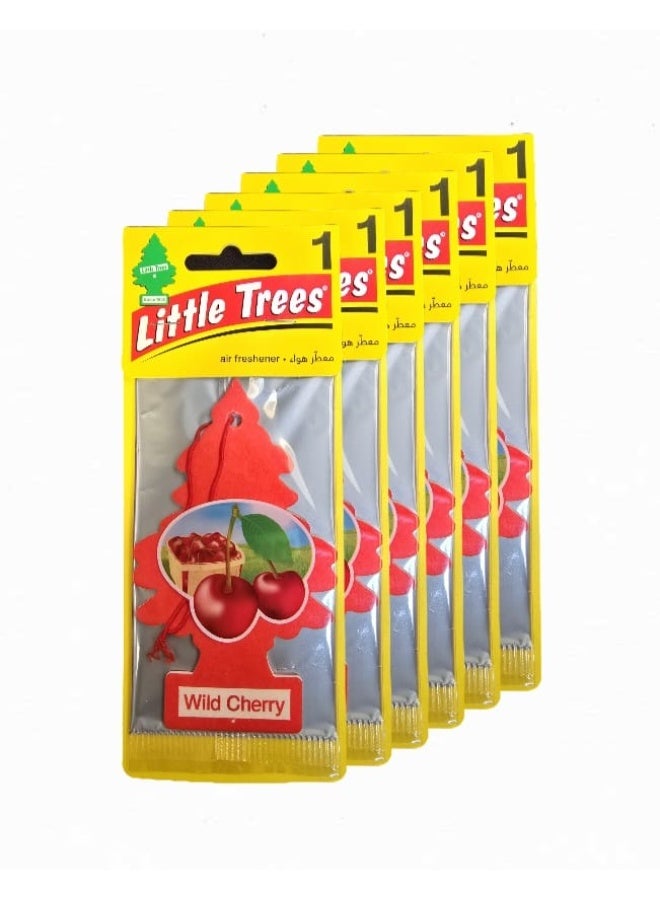 Little Trees Wild Cherry Car Air Freshener 6 Pcs Pack – Long Lasting Hanging Tree Fragrance for Car, Home & Office - Image 1