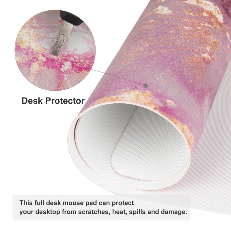 QIYI Large Mouse Pad, Cute Pink Desk Mat for Desktop, Women Girls PU Leather Desk Pad Waterproof Gaming Mousepad, Rose Gold Marble Computer Protector Writing Pad for School Office Home 31.5" x 15.7" - Image 5