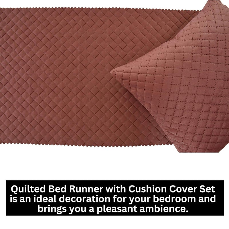 Kingly Soft Velvet Quilted Bed Runner Set Peach Rose King Size Bedding Combo 3 Piece Set with 2 Cushion Covers 16x96 inches - Image 4