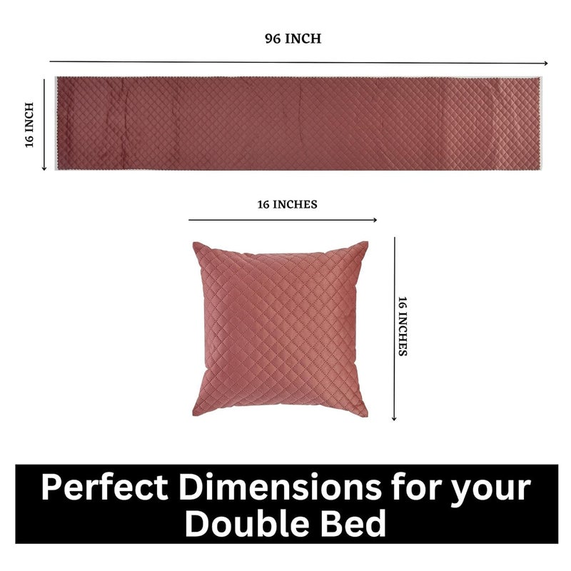 Kingly Soft Velvet Quilted Bed Runner Set Peach Rose King Size Bedding Combo 3 Piece Set with 2 Cushion Covers 16x96 inches - Image 3
