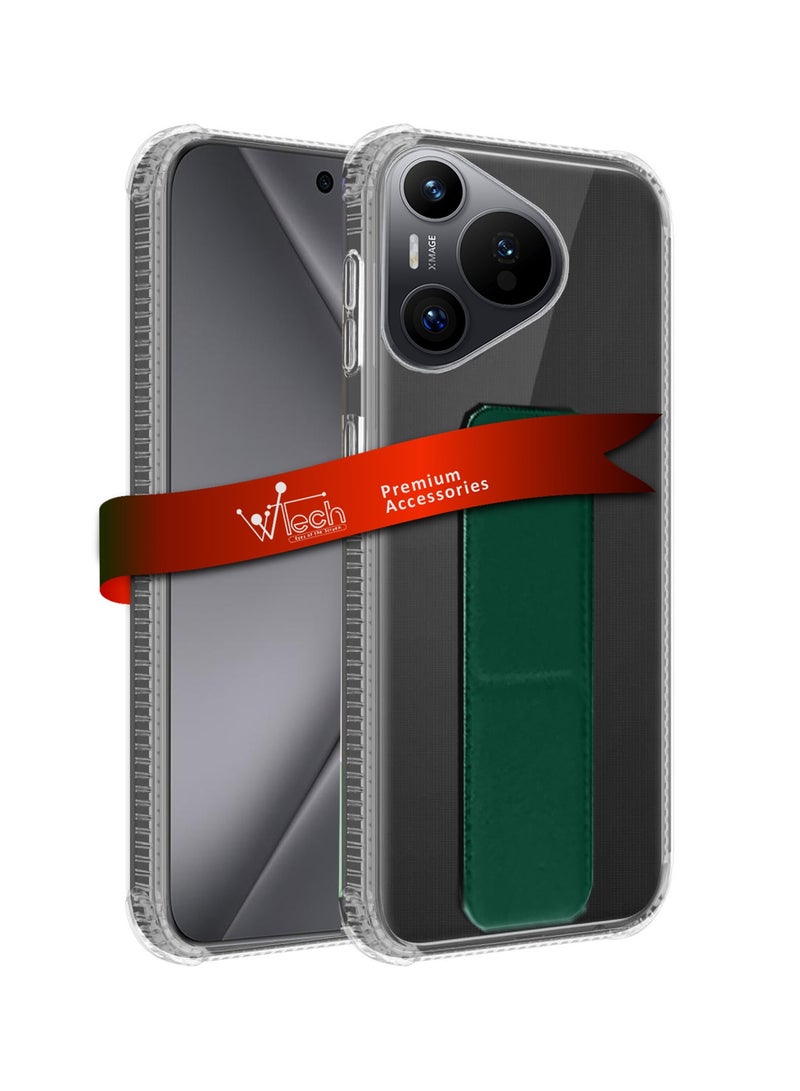 دبليو تيك غطاء وسادة هوائية بمقبض يد من مادة TPU لهاتف هواوي بورا 70 برو / بورا 70 برو+ / بورا 70 برو بلس 5 جي 2024 شفاف/أخضر داكن